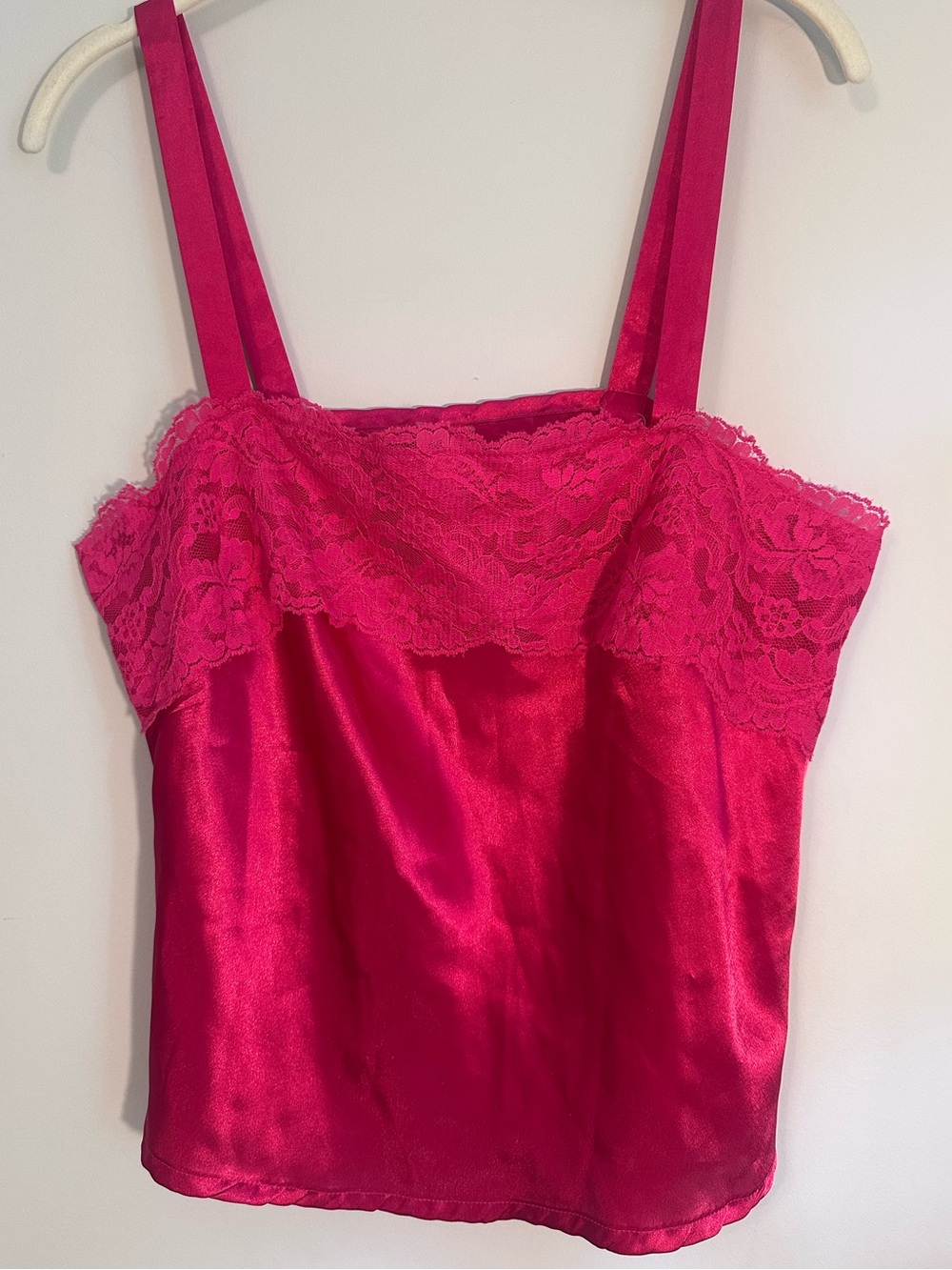 Vanity Fair Vintage Hot Pink Lace-Trim Satin Cami Top Size 36 Coquette Y2K Glam